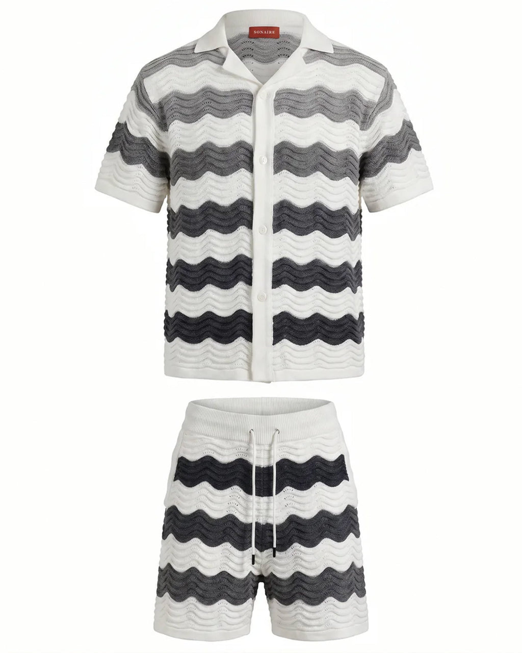 VÉLA CHEVRON KNIT SHORTS - WHITE/GREY