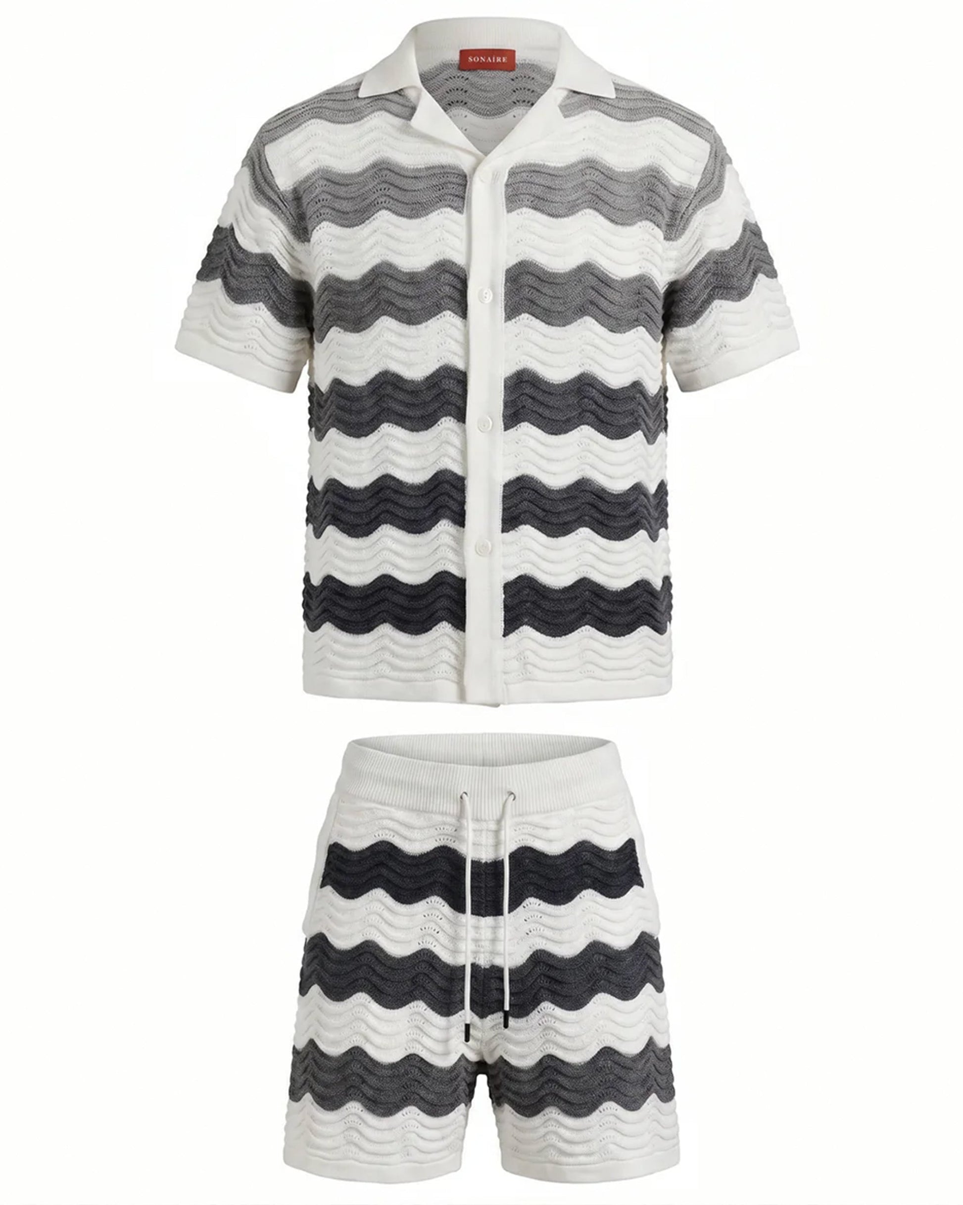 VÉLA CHEVRON KNIT SHORTS - WHITE/GREY