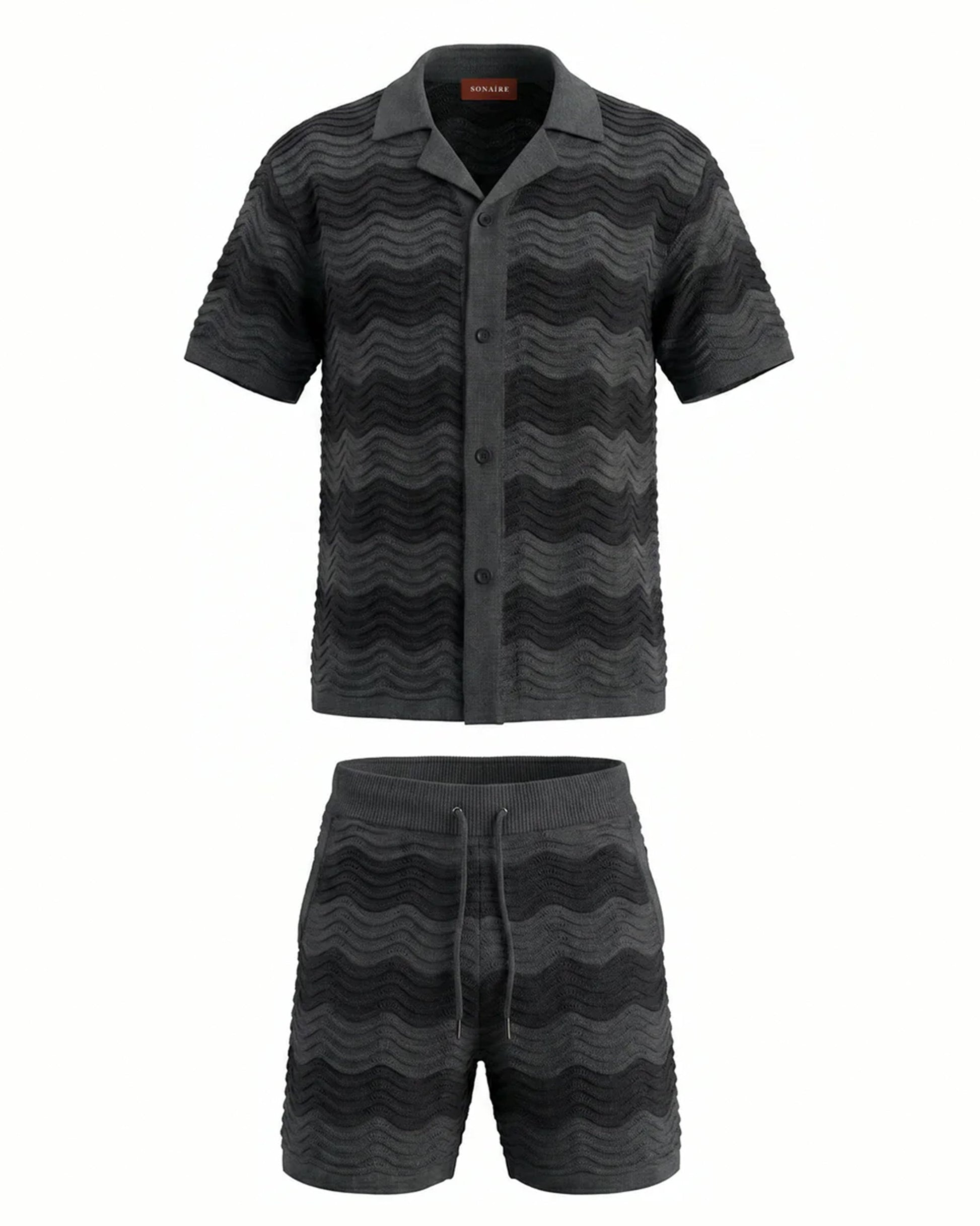 VÉLA CHEVRON KNIT SHORTS - CHARCOAL